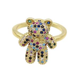 Copper Bear Rings Pave Multicolor Zircon Gold Plated, approx 14-17mm, 18mm dia [FN37339]