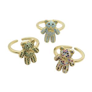 Copper Bear Rings Pave Zircon Gold Plated Mixed, approx 14-17mm, 18mm dia [FN37340]