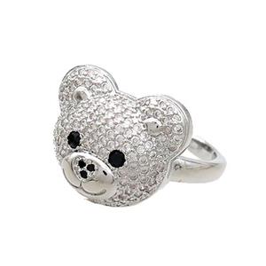 Copper Bear Rings Pave Zircon Platinum Plated, approx 15-17.5mm, 18mm dia [FN37341]