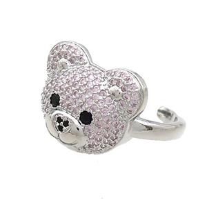 Copper Bear Rings Pave Pink Zircon Platinum Plated, approx 15-17.5mm, 18mm dia [FN37342]