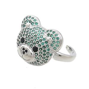 Copper Bear Rings Pave Green Zircon Platinum Plated, approx 15-17.5mm, 18mm dia [FN37343]