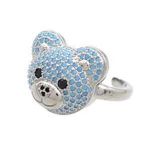 Copper Bear Rings Pave Turqblue Zircon Platinum Plated, approx 15-17.5mm, 18mm dia [FN37344]
