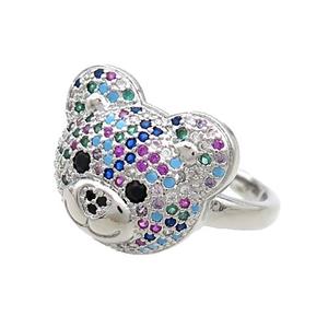 Copper Bear Rings Pave Multicolor Zircon Platinum Plated, approx 15-17.5mm, 18mm dia [FN37345]