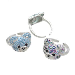 Copper Bear Rings Pave Zircon Platinum Plated Mixed, approx 15-17.5mm, 18mm dia [FN37346]