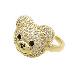 Copper Bear Rings Pave Zircon Gold Plated, approx 15-17.5mm, 18mm dia [FN37347]