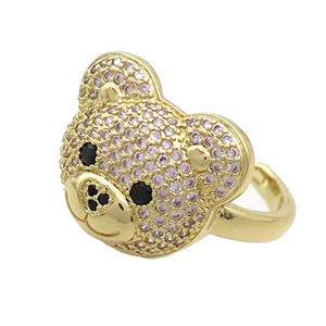 Copper Bear Rings Pave Pink Zircon Gold Plated, approx 15-17.5mm, 18mm dia [FN37348]