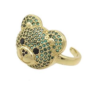 Copper Bear Rings Pave Green Zircon Gold Plated, approx 15-17.5mm, 18mm dia [FN37349]