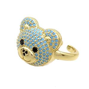 Copper Bear Rings Pave Turqblue Zircon Gold Plated, approx 15-17.5mm, 18mm dia [FN37350]