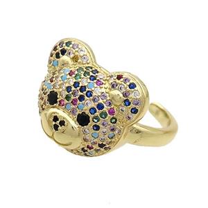 Copper Bear Rings Pave Multicolor Zircon Gold Plated, approx 15-17.5mm, 18mm dia [FN37351]