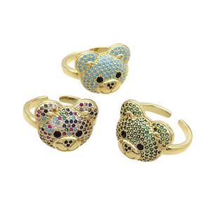 Copper Bear Rings Pave Zircon Gold Plated Mixed, approx 15-17.5mm, 18mm dia [FN37352]