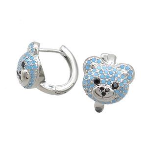 Copper Hoop Earring Pave Turqblue Zircon Bear Platinum Plated, approx 10-11.5mm [FN37356]