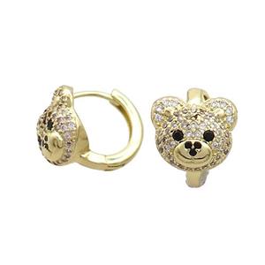 Copper Hoop Earring Pave Zircon Bear Gold Plated, approx 10-11.5mm [FN37358]