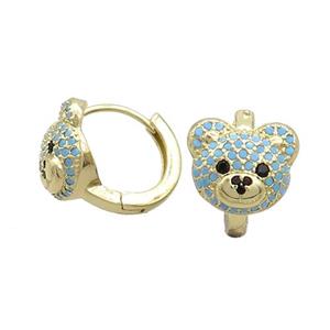 Copper Hoop Earring Pave Turqblue Zircon Bear Gold Plated, approx 10-11.5mm [FN37361]