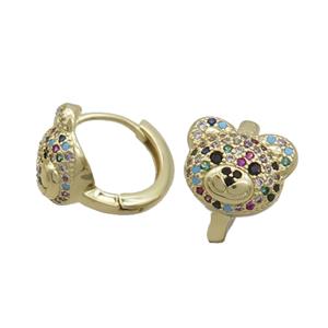 Copper Hoop Earring Pave Multicolor Zircon Bear Gold Plated, approx 10-11.5mm [FN37362]
