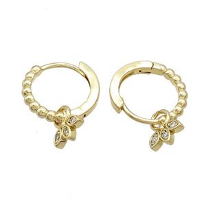 Copper Hoop Earring Pave Zircon Leaf Gold Plated, approx 7mm, 15mm dia [FN37364]