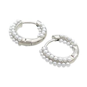 Copper Hoop Earring Pave Pearlized Resin Platinum Plated, approx 19mm [FN37365]