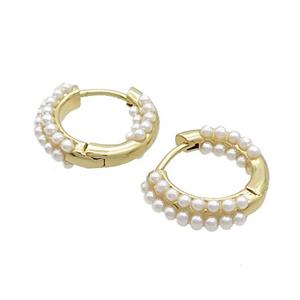 Copper Hoop Earring Pave Pearlized Resin Gold Plated, approx 19mm [FN37366]
