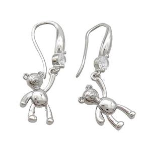 Copper Hook Earrings Pave Zircon Bear Platinum Plated, approx 14-16mm, 11-20mm [FN37371]