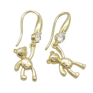 Copper Hook Earrings Pave Zircon Bear Gold Plated, approx 14-16mm, 11-20mm [FN37372]