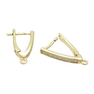 Copper Latchback Earrings Pave Zircon Gold Plated, approx 10-18mm [FN37374]