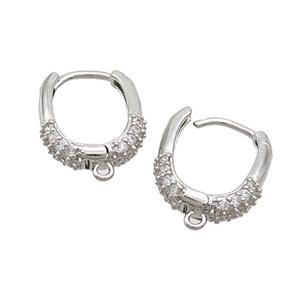 Copper Latchback Earrings Pave Zircon Platinum Plated, approx 12-15mm [FN37375]