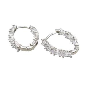 Copper Latchback Earrings Pave Zircon Platinum Plated, approx 18-21mm [FN37379]