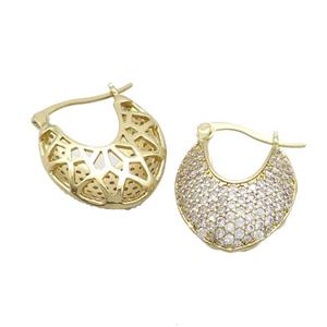 Copper Latchback Earrings Pave Zircon Gold Plated, approx 20-26mm [FN37382]