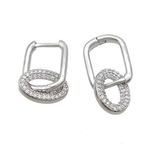Copper Latchback Earrings Pave Zircon Platinum Plated, approx 9-13mm, 11-16mm [FN37383]