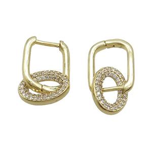 Copper Latchback Earrings Pave Zircon Gold Plated, approx 9-13mm, 11-16mm [FN37384]
