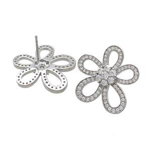Copper Stud Earrings Pave Zircon Knot Platinum Plated, approx 20mm [FN37385]