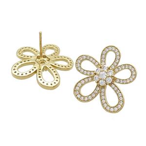 Copper Stud Earrings Pave Zircon Knot Gold Plated, approx 20mm [FN37386]