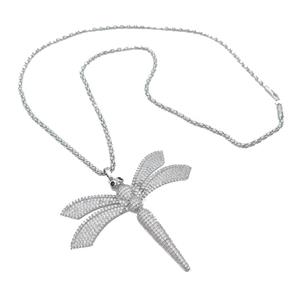 Copper Necklace Dragonfly Pave Zircon Platinum Plated, approx 50-60mm, 2.5mm, 42cm length [FN37399]