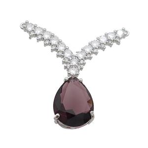 Copper Pendant Pave Purple Crystal Glass Teardrop 2loops Platinum Plated, approx 12-16mm, 20-32mm [FN37404]