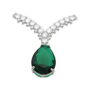 Copper Pendant Pave Green Crystal Glass Teardrop 2loops Platinum Plated, approx 12-16mm, 20-32mm [FN37405]