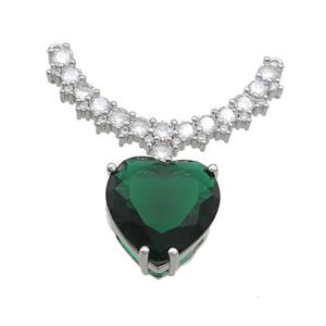 Copper Pendant Pave Green Crystal Glass Heart 2loops Platinum Plated, approx 15mm, 20-32mm [FN37408]