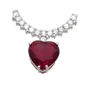 Copper Pendant Pave Red Crystal Glass Heart 2loops Platinum Plated, approx 15mm, 20-32mm [FN37410]