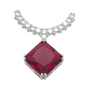 Copper Pendant Pave Red Crystal Glass Square 2loops Platinum Plated, approx 15mm, 20-32mm [FN37414]