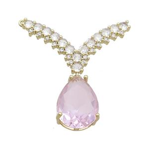 Copper Pendant Pave Pink Crystal Glass Teardrop 2loops Gold Plated, approx 12-16mm, 20-32mm [FN37416]