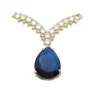 Copper Pendant Pave Blue Crystal Glass Teardrop 2loops Gold Plated, approx 12-16mm, 20-32mm [FN37417]