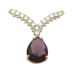 Copper Pendant Pave Purple Crystal Glass Teardrop 2loops Gold Plated, approx 12-16mm, 20-32mm [FN37419]