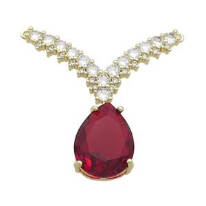 Copper Pendant Pave Red Crystal Glass Teardrop 2loops Gold Plated, approx 12-16mm, 20-32mm [FN37420]