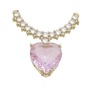 Copper Pendant Pave Pink Crystal Glass Heart 2loops Gold Plated, approx 15mm, 20-32mm [FN37421]