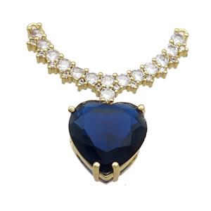 Copper Pendant Pave Blue Crystal Glass Heart 2loops Gold Plated, approx 15mm, 20-32mm [FN37422]