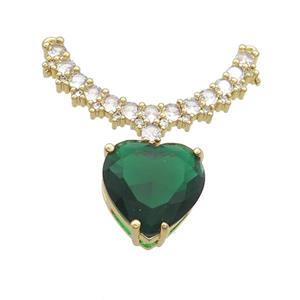 Copper Pendant Pave Green Crystal Glass Heart 2loops Gold Plated, approx 15mm, 20-32mm [FN37423]