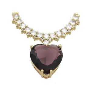 Copper Pendant Pave Purple Crystal Glass Heart 2loops Gold Plated, approx 15mm, 20-32mm [FN37424]