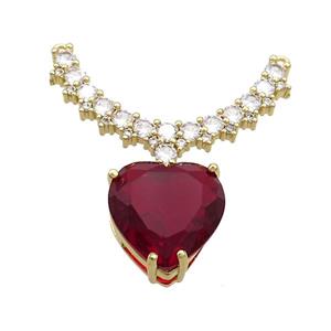 Copper Pendant Pave Red Crystal Glass Heart 2loops Gold Plated, approx 15mm, 20-32mm [FN37425]