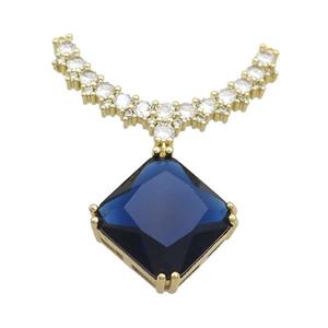 Copper Pendant Pave Blue Crystal Glass Square 2loops Gold Plated, approx 15mm, 20-32mm [FN37427]