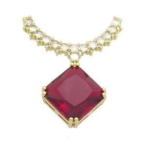 Copper Pendant Pave Red Crystal Glass Square 2loops Gold Plated, approx 15mm, 20-32mm [FN37430]