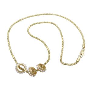 Copper Necklace Pave Pearlized Resin Gold Plated, approx 12mm, 2.5mm, 42cm length [FN37440]
