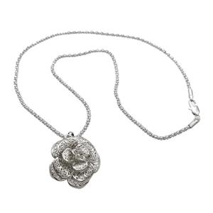 Copper Necklace Flower Platinum Plated, approx 30mm, 2.5mm, 42cm length [FN37441]